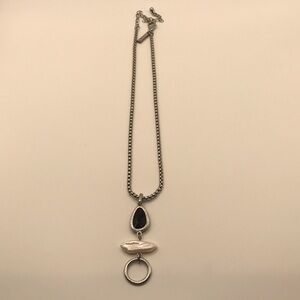 White House Black Market Silver-Tone Necklace with Black Teardrop Accent